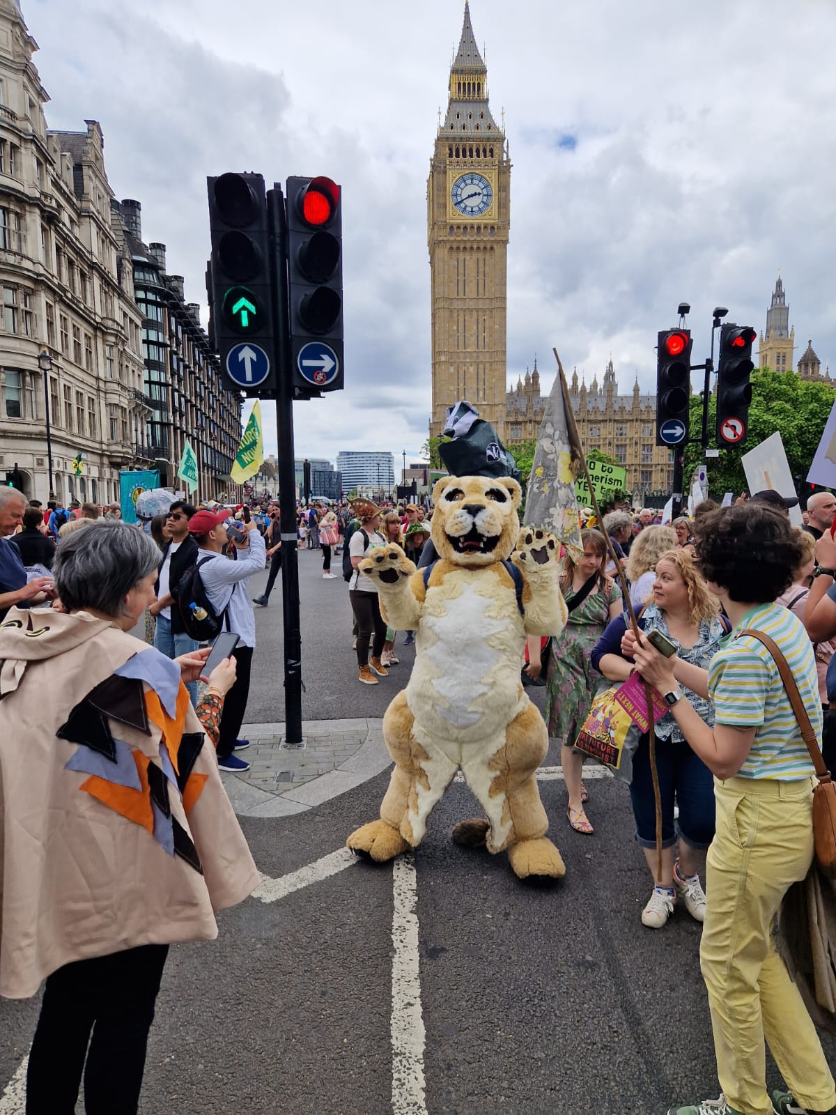 Campaigning in a lion costume in Parliament Square